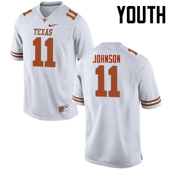 Youth #11 Derrick Johnson Texas Longhorns College Football Jerseys-White - Click Image to Close